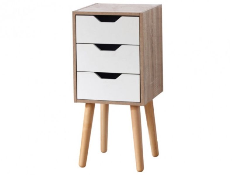 GFW Stockholm 3 Drawer Slim Chest White Oak Effect