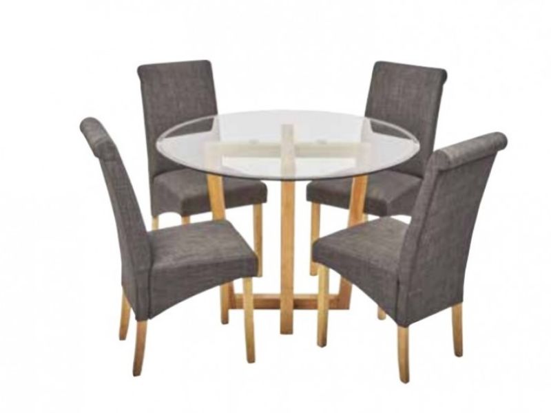 LPD Valencia Glass Dining Set With 4 Amelia Chairs In Grey