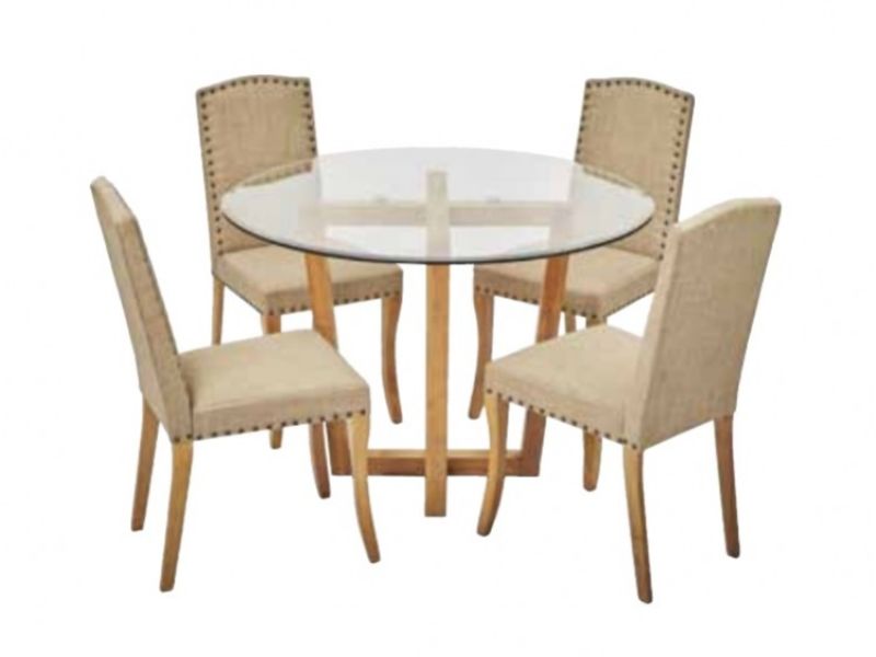 LPD Valencia Glass Dining Set With 4 Evesham Chairs In Beige