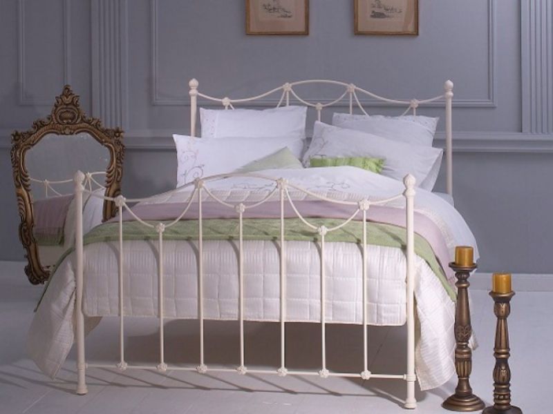 OBC Carie 4ft 6 Double Glossy Ivory Metal Bed Frame