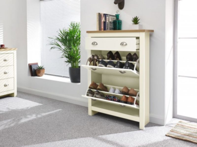 GFW Lancaster 2 Door 1 Drawer Shoe Cabinet in Cream