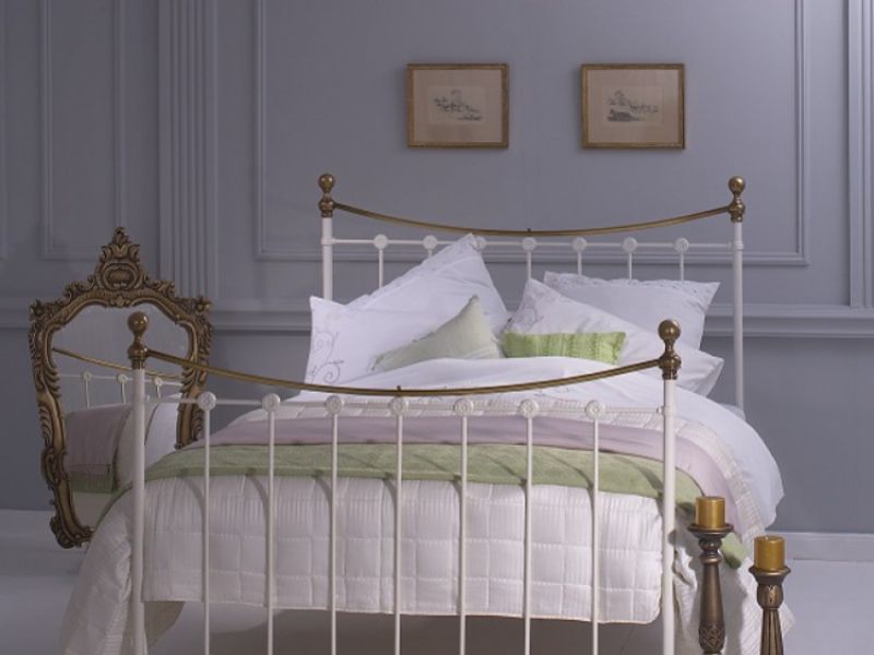 OBC Carrick 4ft6 Double White With Brass Metal Headboard