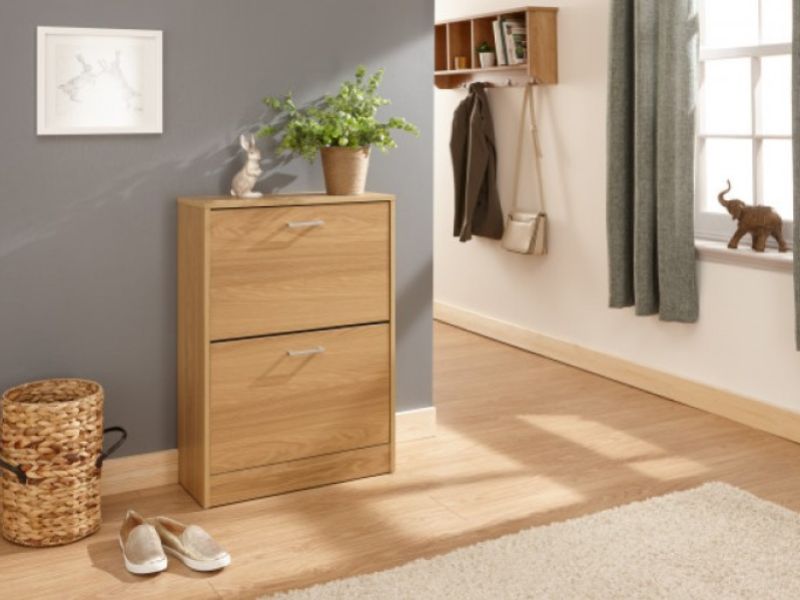 GFW Stirling Two Tier Shoe Cabinet in Oak Finish