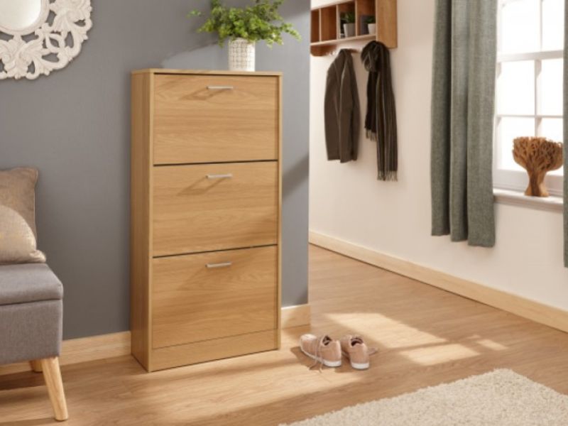 GFW Stirling Three Tier Shoe Cabinet in Oak Finish