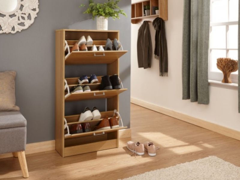 GFW Stirling Three Tier Shoe Cabinet in Oak Finish