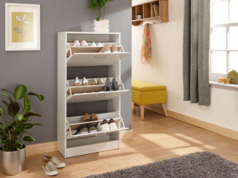 GFW Stirling Three Tier Shoe Cabinet in White