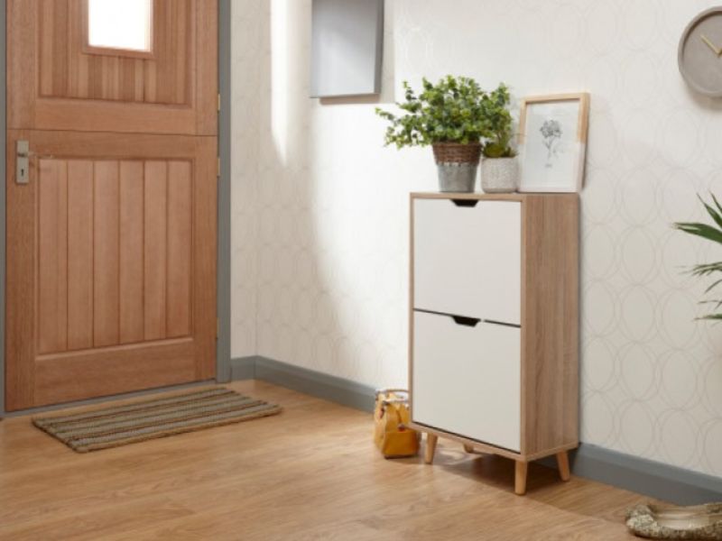 GFW Stockholm Two Tier Shoe Cabinet White Oak Effect