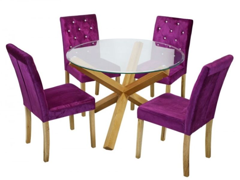 LPD Oporto Medium Size Dining Table Set With 4 Paris Purple Velvet Chairs