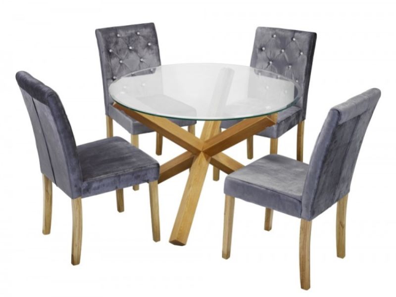 LPD Oporto Medium Size Dining Table Set With 4 Paris Silver Velvet Chairs
