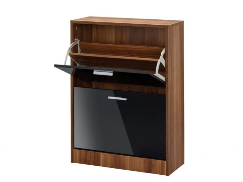 LPD Strand 2 Drawer Shoe Cabinet In Black Gloss