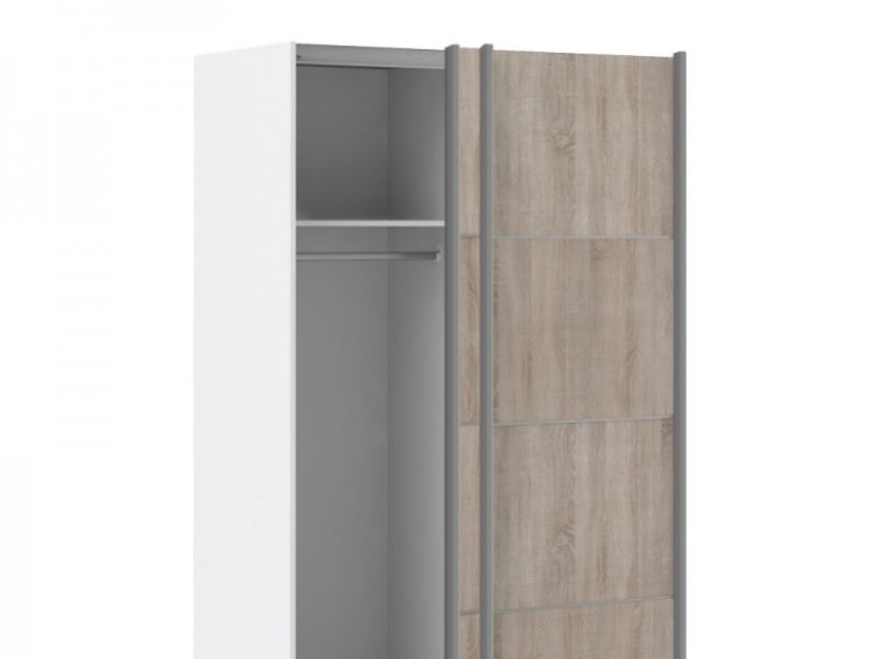 FTG Verona White And Truffle Oak Sliding Door Wardrobe (120cm 2 x Shelf)