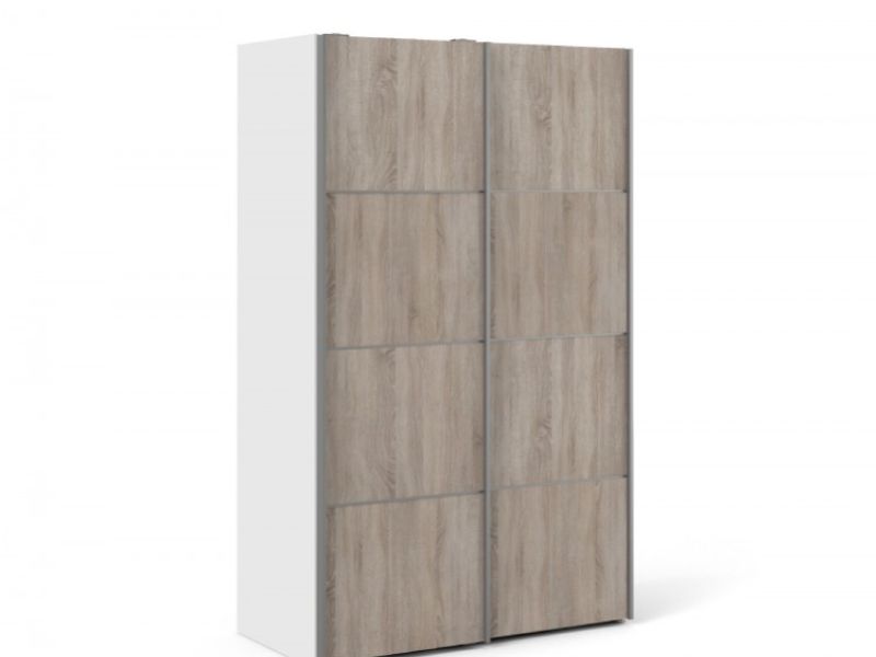 FTG Verona White And Truffle Oak Sliding Door Wardrobe (120cm 2 x Shelf)