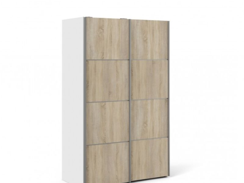 FTG Verona White And Oak Finish Sliding Door Wardrobe (120cm 5 x Shelf)
