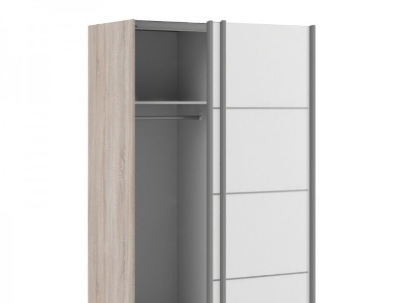 FTG Verona Truffle Oak And White Sliding Door Wardrobe (120cm 2 x Shelf)