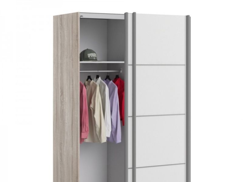 FTG Verona Truffle Oak And White Sliding Door Wardrobe (120cm 2 x Shelf)