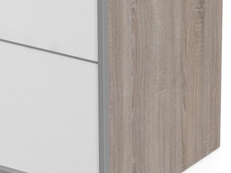 FTG Verona Truffle Oak And White Sliding Door Wardrobe (180cm 5 x Shelf)