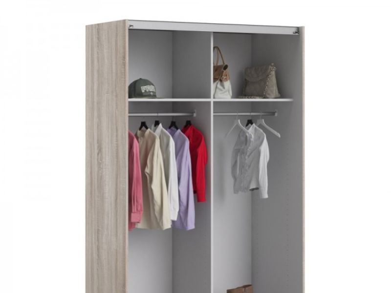 FTG Verona Truffle Oak And White Sliding Door Wardrobe (120cm 2 x Shelf)