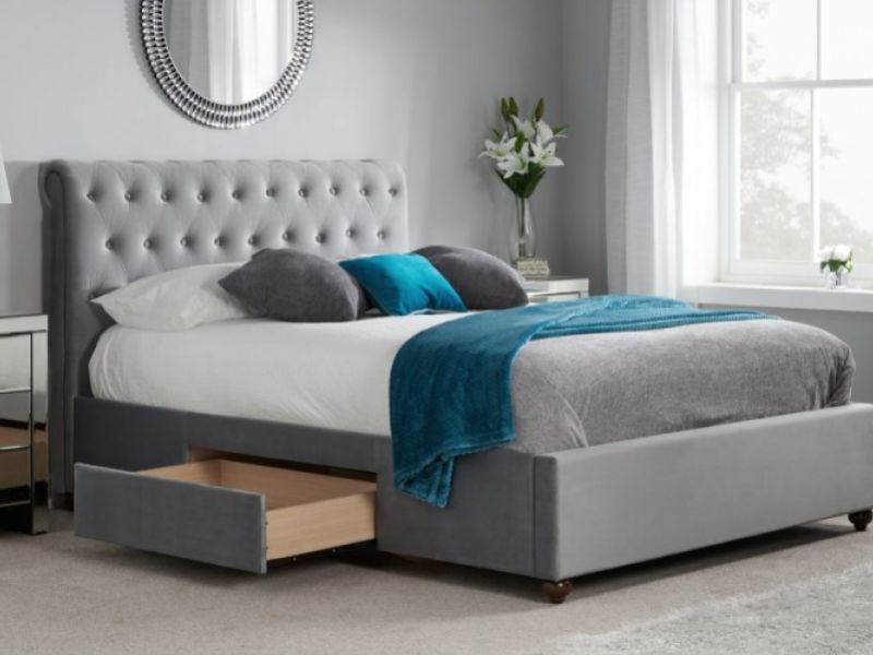 Birlea Marlow 5ft Kingsize Grey Fabric Bed Frame with 2 Drawers