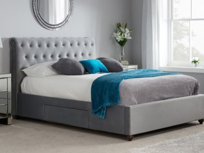 Birlea Marlow 5ft Kingsize Grey Fabric Bed Frame with 2 Drawers