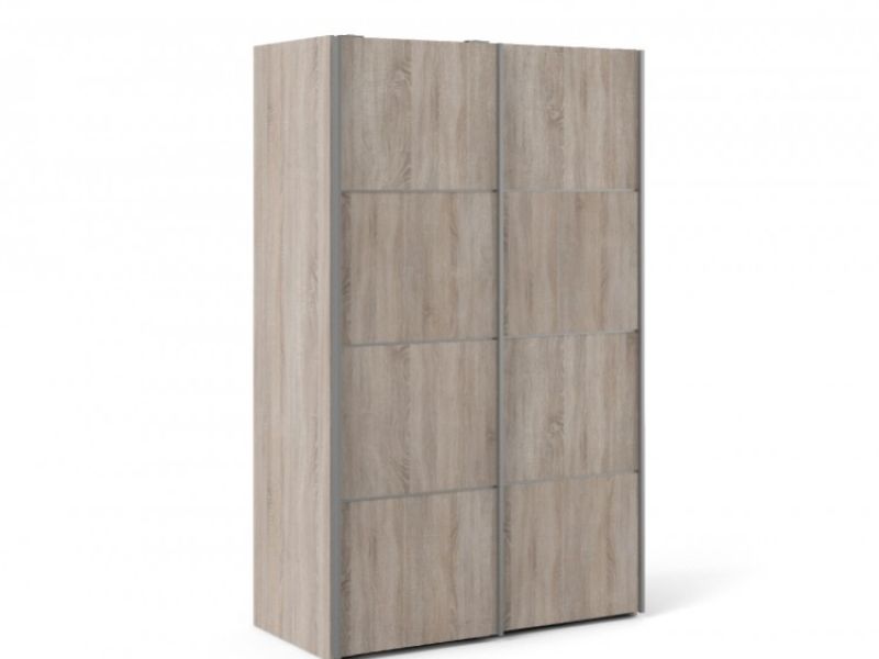 FTG Verona Truffle Oak Finish Sliding Door Wardrobe (120cm 5 x Shelf)