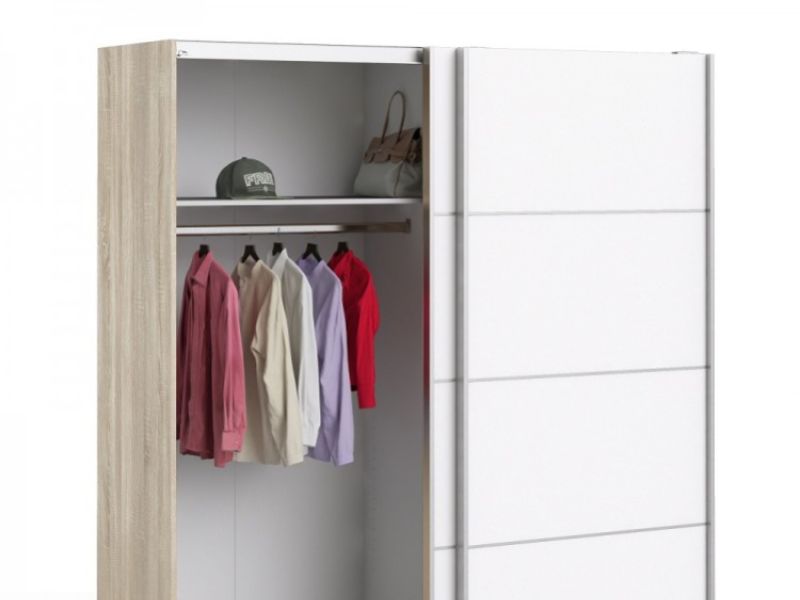 FTG Verona Oak And White Sliding Door Wardrobe (180cm 5 x Shelf)