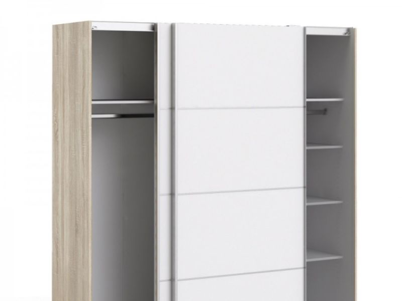 FTG Verona Oak And White Sliding Door Wardrobe (180cm 5 x Shelf)