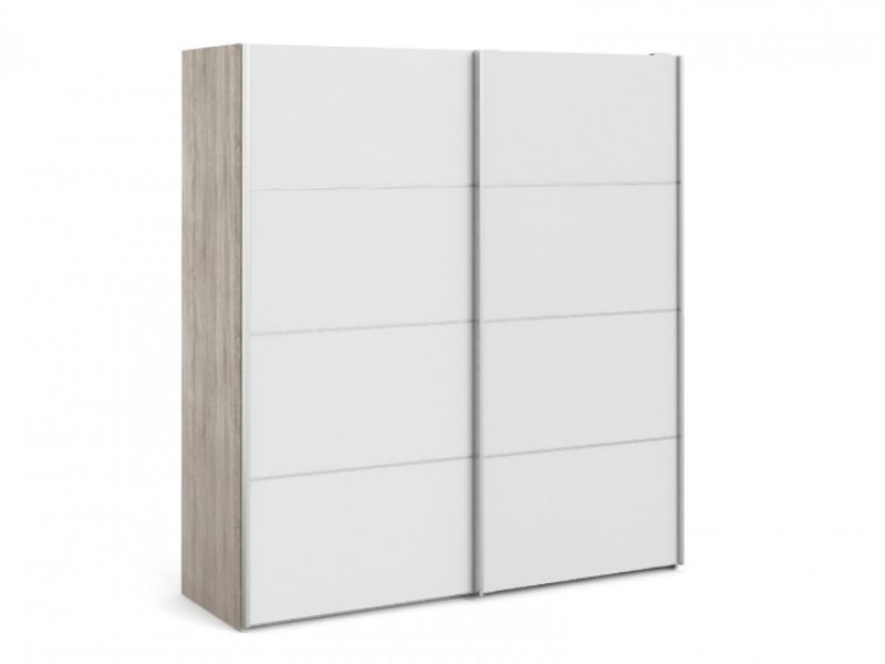 FTG Verona Truffle Oak And White Sliding Door Wardrobe (180cm 2 x Shelf)