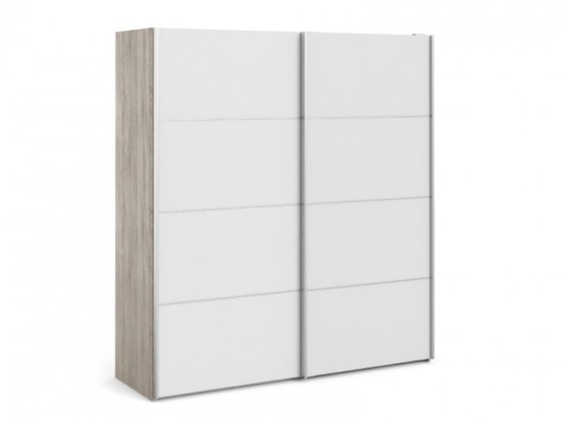 FTG Verona Truffle Oak And White Sliding Door Wardrobe (180cm 5 x Shelf)