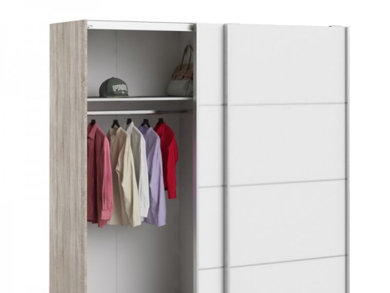 FTG Verona Truffle Oak And White Sliding Door Wardrobe (180cm 5 x Shelf)