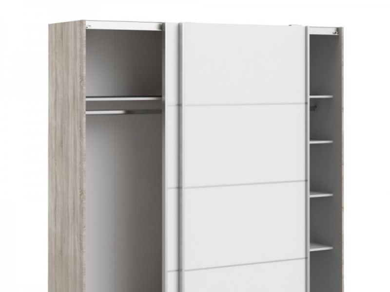 FTG Verona Truffle Oak And White Sliding Door Wardrobe (180cm 5 x Shelf)