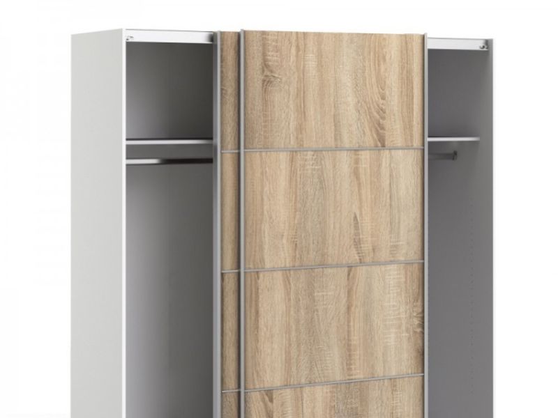 FTG Verona White And Oak Finish Sliding Door Wardrobe (180cm 2 x Shelf)