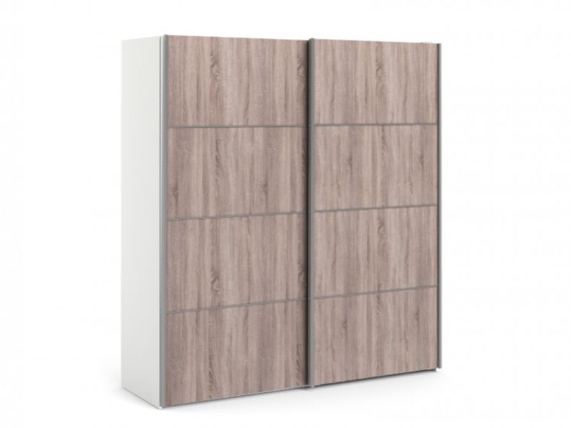 FTG Verona White And Truffle Oak Sliding Door Wardrobe (180cm 2 x Shelf)