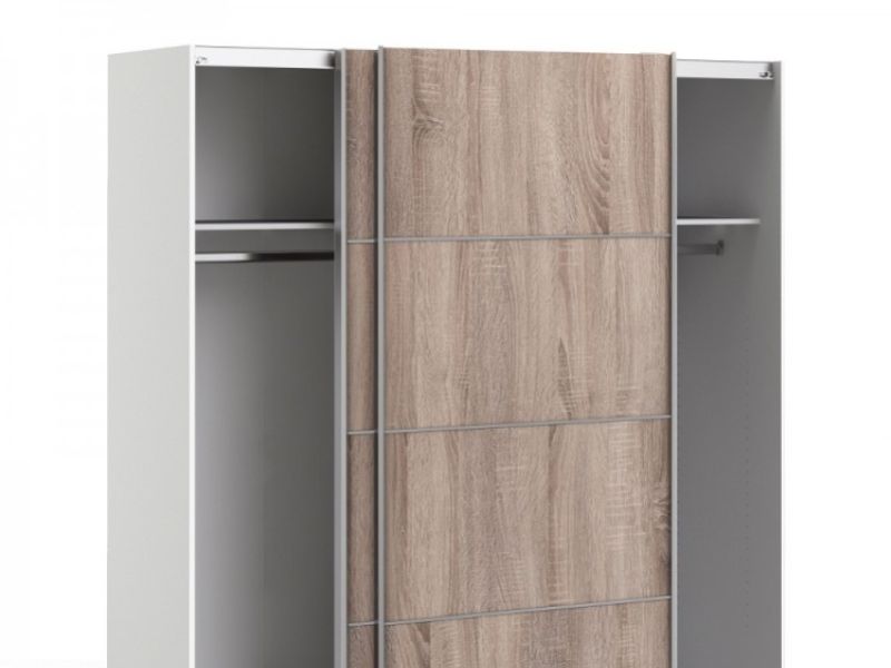 FTG Verona White And Truffle Oak Sliding Door Wardrobe (180cm 2 x Shelf)