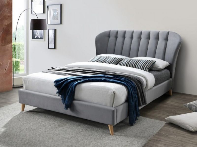 Double bed shop frame grey fabric
