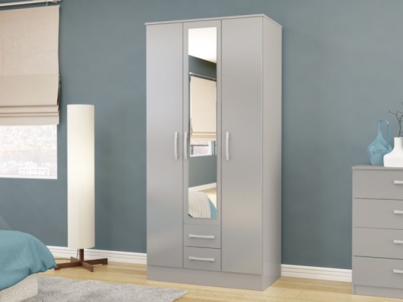 Birlea Lynx Grey 3 Door 2 Drawer Wardrobe With Centre Mirror