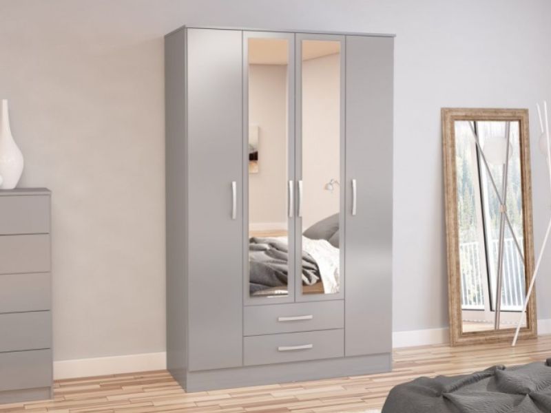 Birlea Lynx Grey 4 Door 2 Drawer Wardrobe With Centre Mirrors