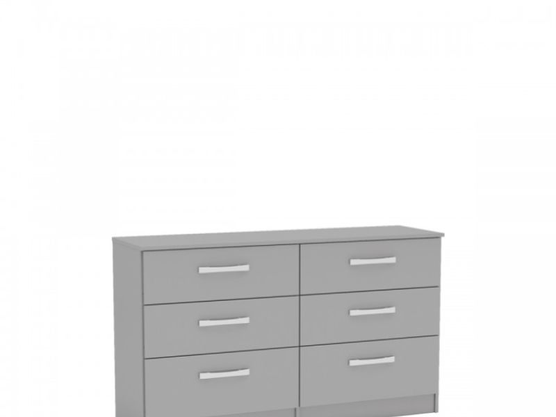 Birlea Lynx Grey Gloss 6 Drawer Wide Chest of Drawers