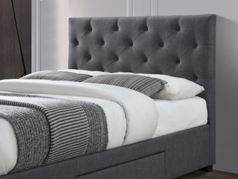 Grey double bed frame with drawers deals