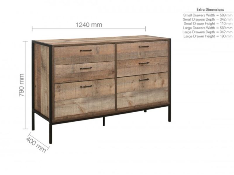 Birlea Urban Rustic 6 Drawer Wide Chest