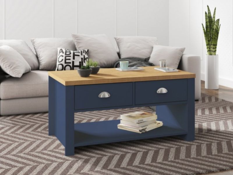 Birlea Winchester 2 Drawer Coffee Table In Navy Blue And Oak