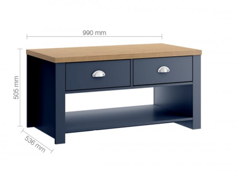 Birlea Winchester 2 Drawer Coffee Table In Navy Blue And Oak