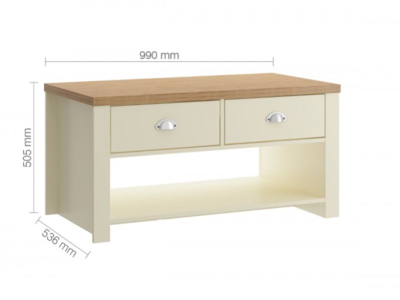 Birlea Winchester 2 Drawer Coffee Table In Cream And Oak