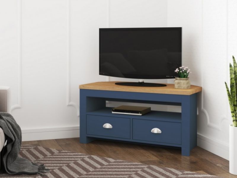 Birlea Winchester Corner TV Unit In Navy Blue And Oak