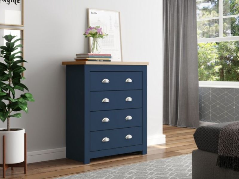 Birlea Winchester 4 Drawer Navy Blue In Grey And Oak