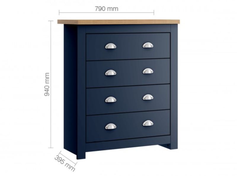 Birlea Winchester 4 Drawer Navy Blue In Grey And Oak