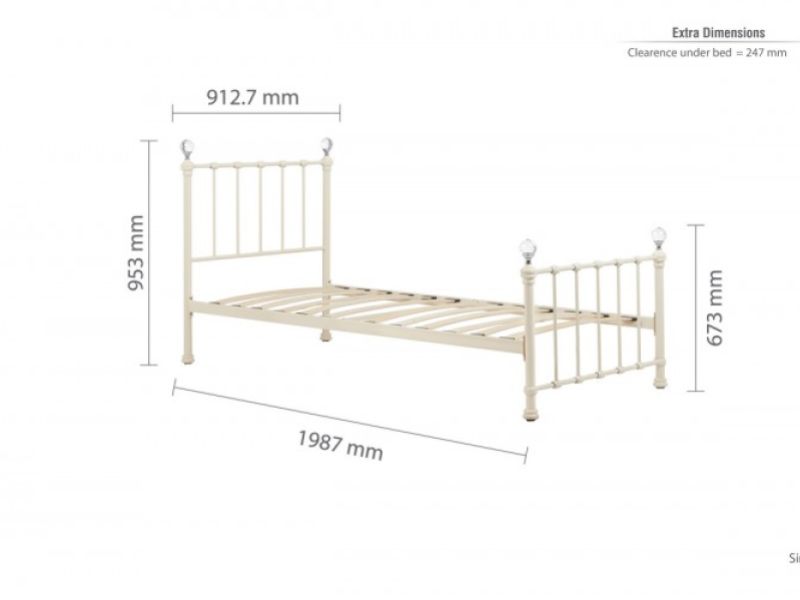 Birlea Jessica 3ft Single Cream Metal Bed Frame with Crystal Finials