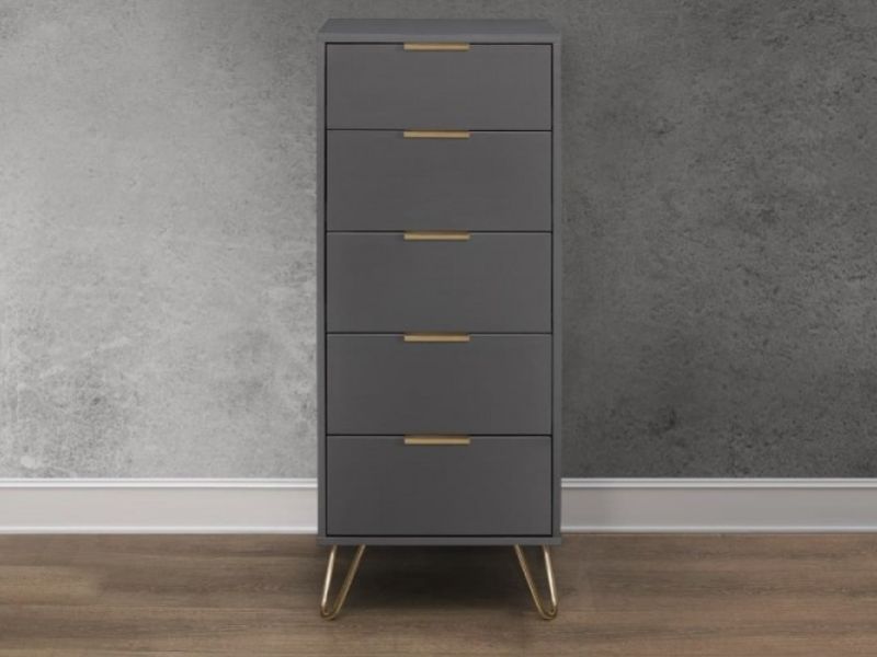 Birlea Arlo 5 Drawer Narrow Charcoal Grey Chest