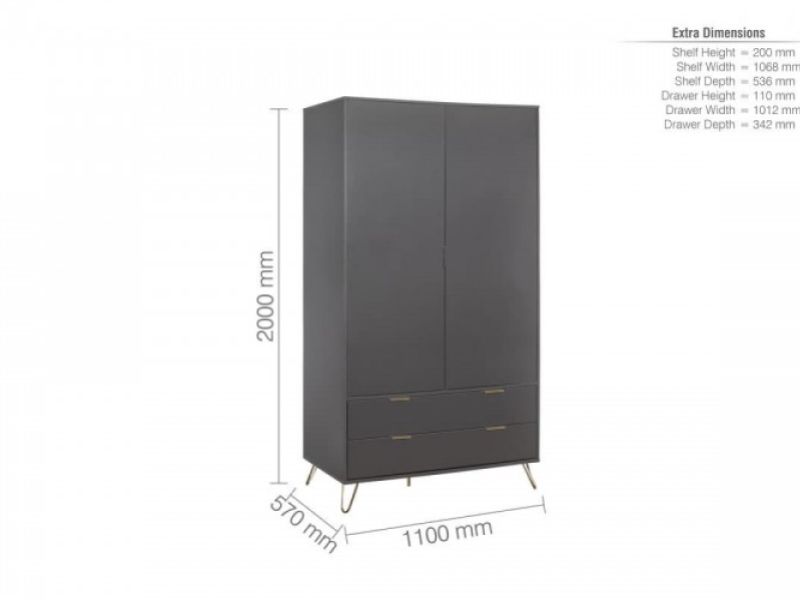 Birlea Arlo 2 Door 2 Drawer Wardrobe In Charcoal Grey