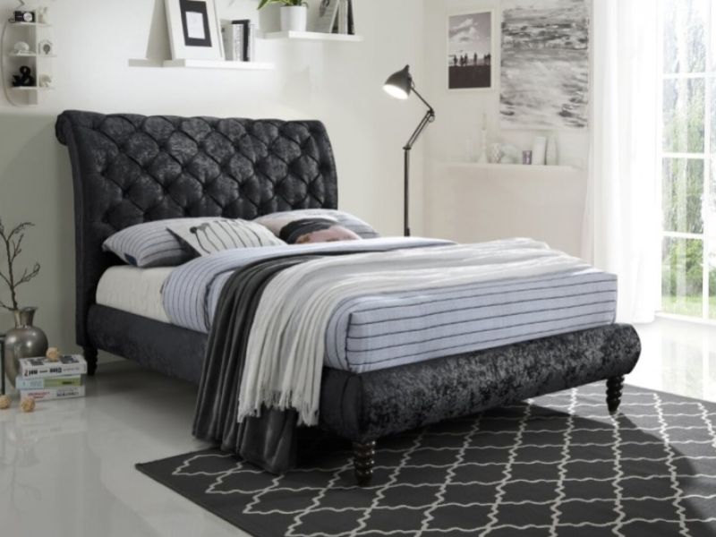 Time Living Venice 4ft6 Double Black Velvet Fabric Bed Frame