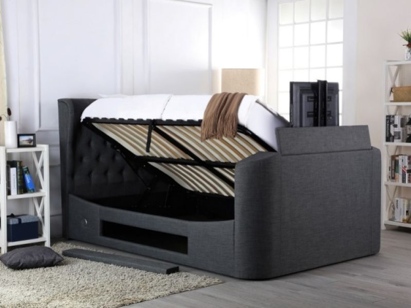 Emporia Avebury 5ft Kingsize Grey Fabric Ottoman TV Bed